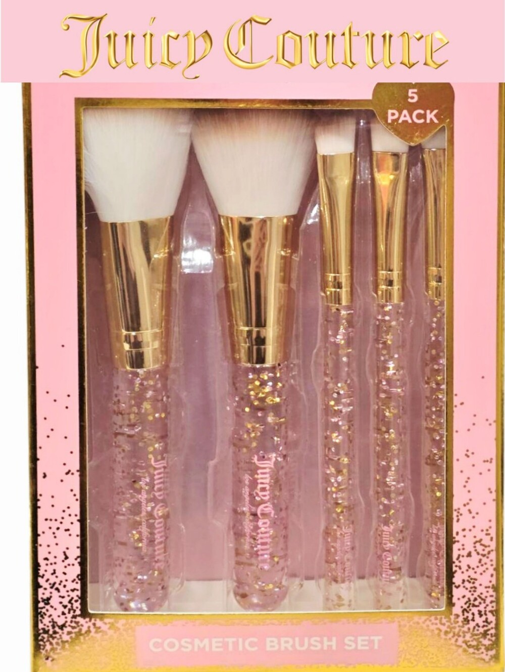 Juicy Couture Glitter Infused Handle 5-Piece Cosmetic Brush Set - Picture 1 of 4
